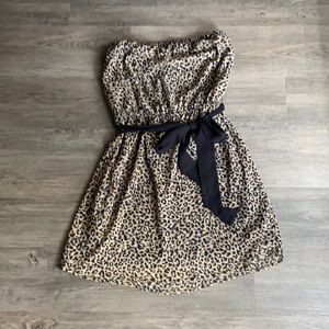Leopard strapless A-line dress